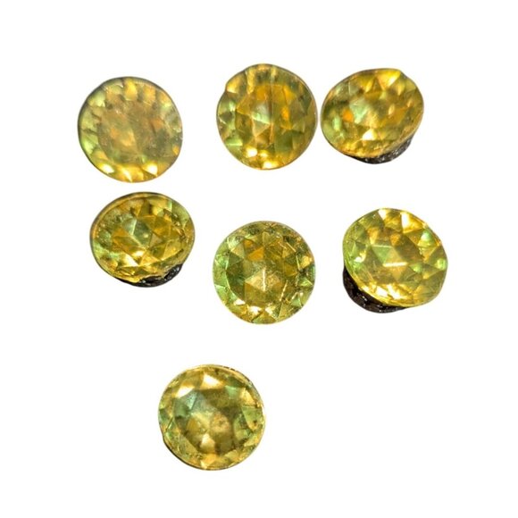 Vintage Gold & Yellow Faceted Glass Button Set Of 7 Intricate Details Round Shan - Picture 1 of 9